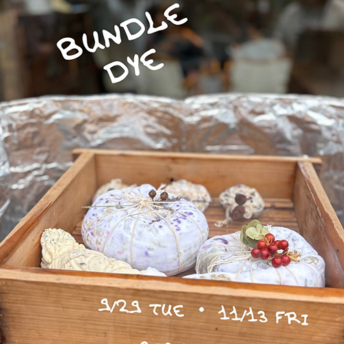 ＼バンドルダイ／ 草花染めワークショップ 9/29 tue 満 11/13 fri 空　Bandle dye=バンドルダイは草花そのものの自然な形を布に映し出す染色技法です。